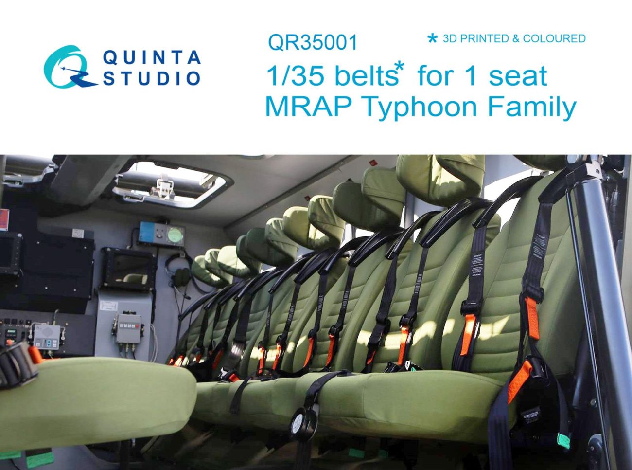 1:35 MRAP Typhoon Family belts for 1 seat, 3D-Printed & coloured on decal paper (for all kits)