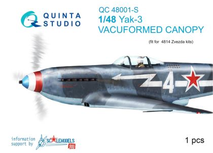 1:48 Yak-3 vacuformed clear canopy, 1 pcs, (for 4814 Zvezda kit)