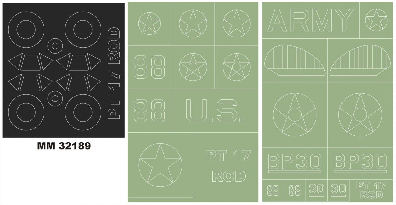 1:32 Stearman PT-17 Kaydet 2 canopy masks (interior and exterior canopy masks) + 2 insignia masks