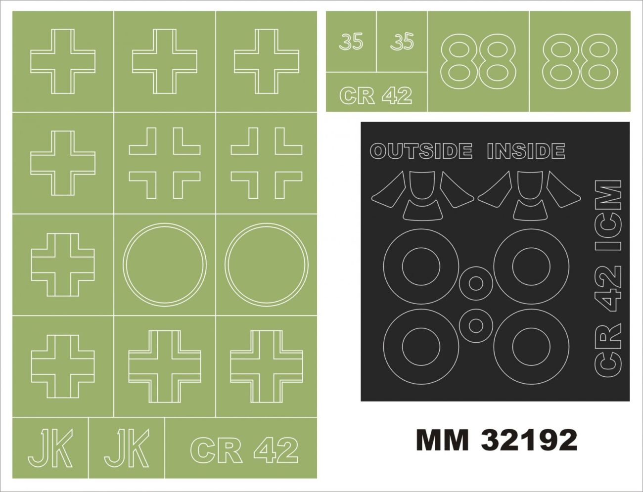 1:32 Fiat CR-42 2 canopy masks (interior and exterior canopy masks) + 2 insignia masks