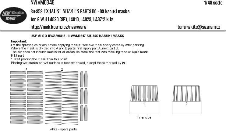1:48 Su-35S EXHAUST NOZZLES parts D6-D9 kabuki masks