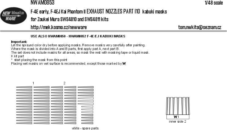 1:48 F-4E early, F-4EJ Kai Phantom II EXHAUST NOZZLES PARTS I10 kabuki masks
