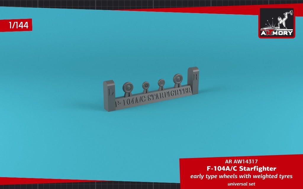 1:144 F-104A/C Starfighter wheels, w/ optional nose wheels, weighted