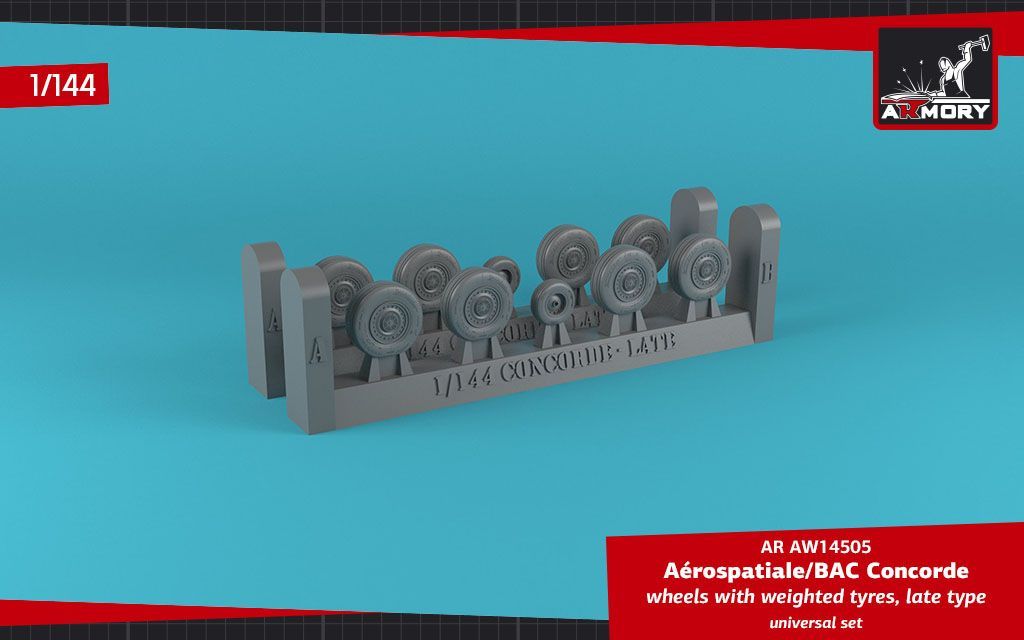 1:144 Concorde wheels w/ weighted tires, late