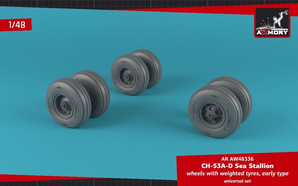 1:48 CH-53 Sea Stallion wheels w/ weighted tires, early