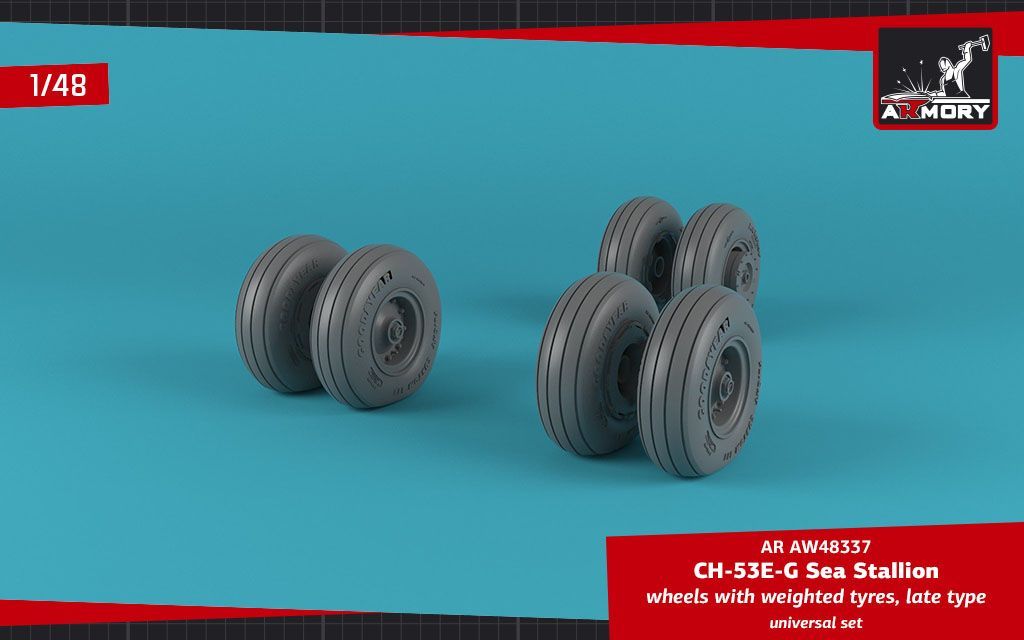 1:48 CH-53 Sea Stallion wheels w/ weighted tires, late