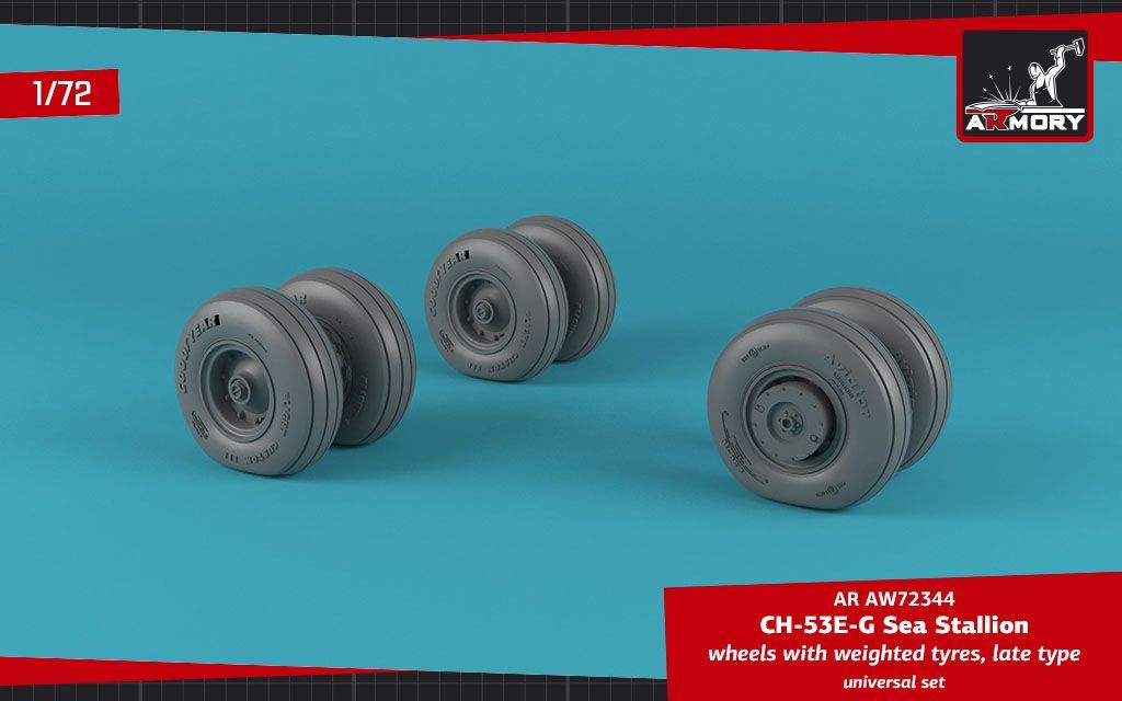 1:72 CH-53 Sea Stallion wheels w/ weighted tires, late