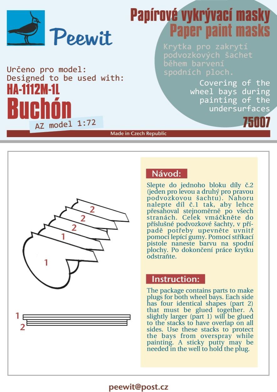 1:72 Hispano HA-1112M-1L Buchón Wheel bay cover masks (paper)