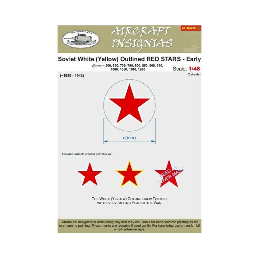 1:48 Soviet White (Yellow) Outlined Red Stars - Early