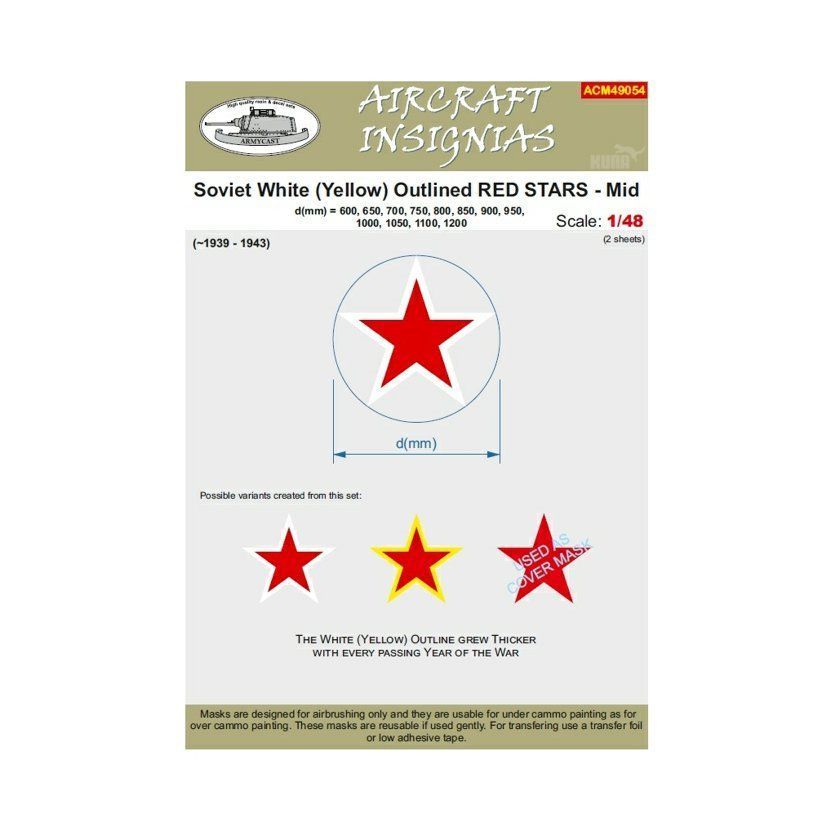 1:48 Soviet White (Yellow) Outlined Red Stars - Mid