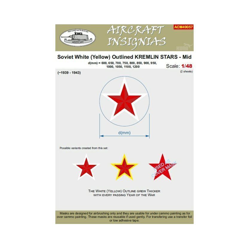 1:48 Soviet White (Yellow) Outlined Kremlin Stars - Mid