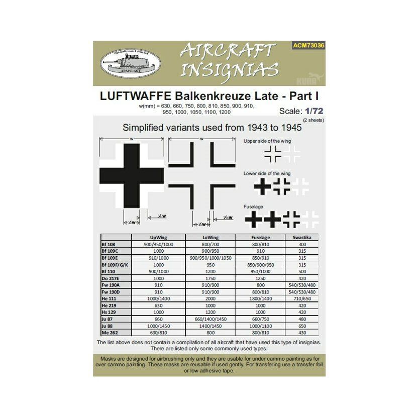 1:72 Luftwaffe Balkenkreuze Late - Part I