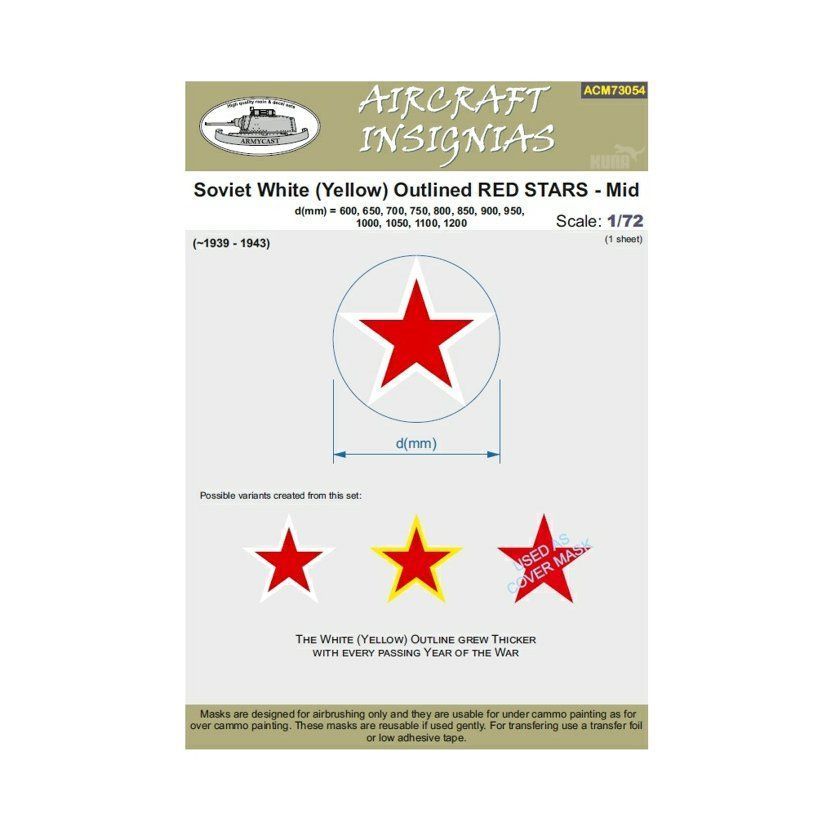 1:72 Soviet White (Yellow) Outlined Red Stars - Mid