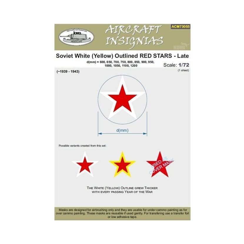 1:72 Soviet White (Yellow) Outlined Red Stars - Late
