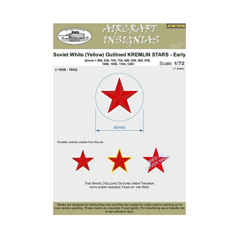 1:72 Soviet White (Yellow) Outlined Kremlin Stars - Early