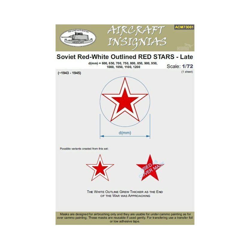 1:72 Soviet Red-White Outlined Red Stars - Late