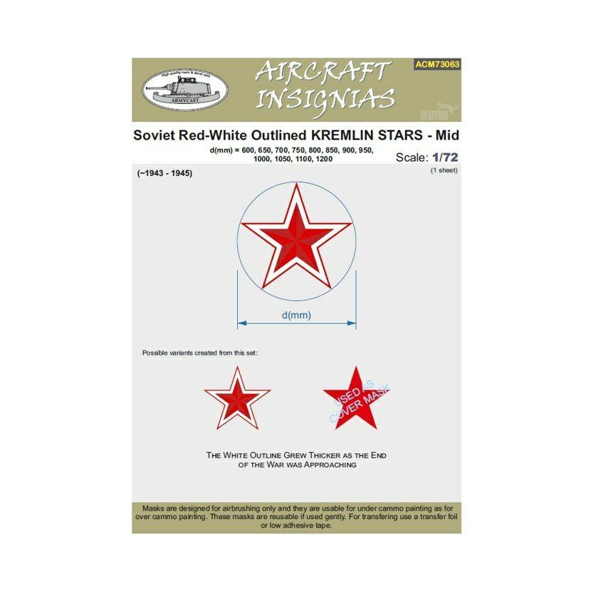 1:72 Soviet Red-White Outlined Kremlin Stars - Mid