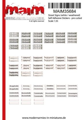 1:35 Street Signs (white / weathered) Self Adhesive Stickers - pre cutted