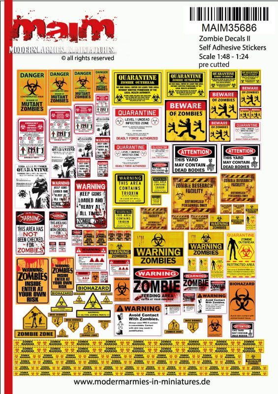 Postapocalyptic / Zombie Warning Signs (self adhesive Decals - Mega Pack 3) / Uniscale