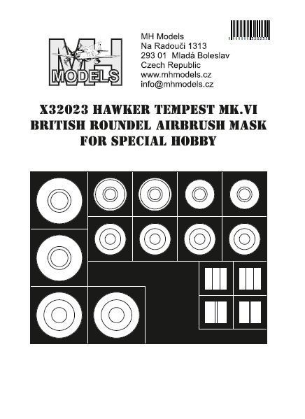 1:32 Hawker Tempest Mk.VI British roundel airbrush mask for Special Hobby