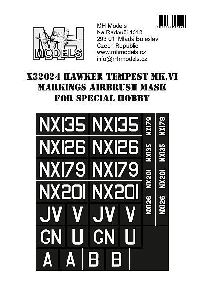 1:32 Hawker Tempest Mk.VI Markings airbrush mask for Special Hobby