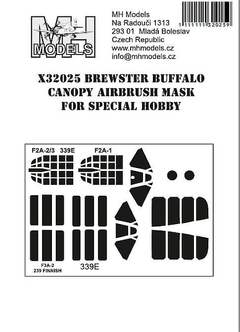 1:32 Brewster Buffalo canopy airbrush mask for Special Hobby