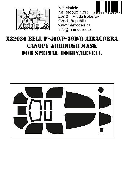 1:32 Bell P-400/P-39D/Q Airacobra canopy airbrush mask for Special Hobby/Revell