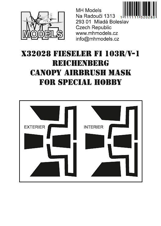 1:32 Fieseler Fi 103R / V-1 Reichenberg canopy airbrush mask for Special Hobby