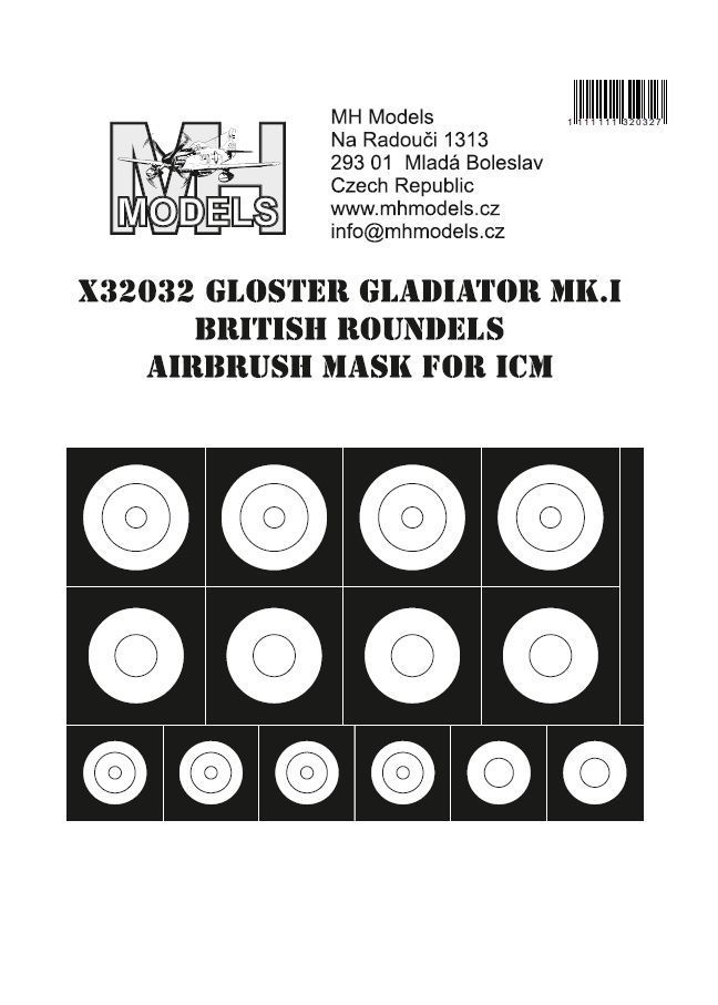 1:32 Gloster Gladiator Mk.I British roundels airbrush mask for ICM