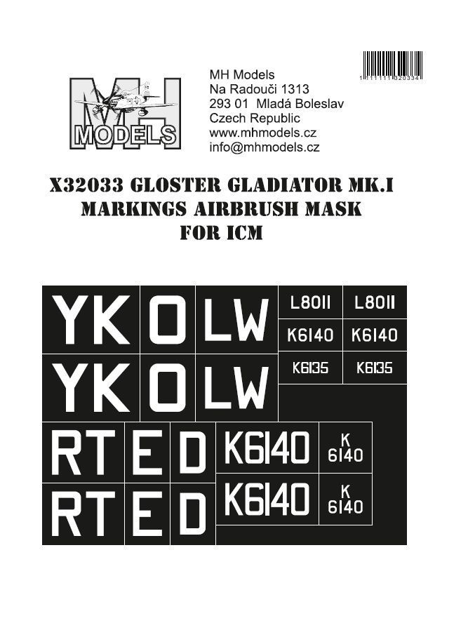 1:32 Gloster Gladiator Mk.I Markings airbrush mask for ICM