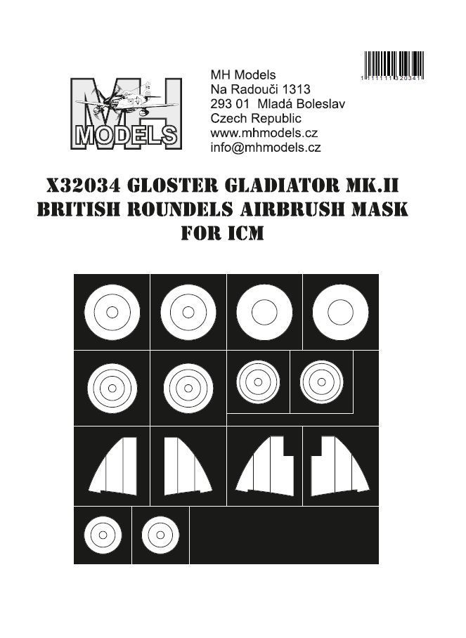 1:32 Gloster Gladiator Mk.II British roundels airbrush mask for ICM