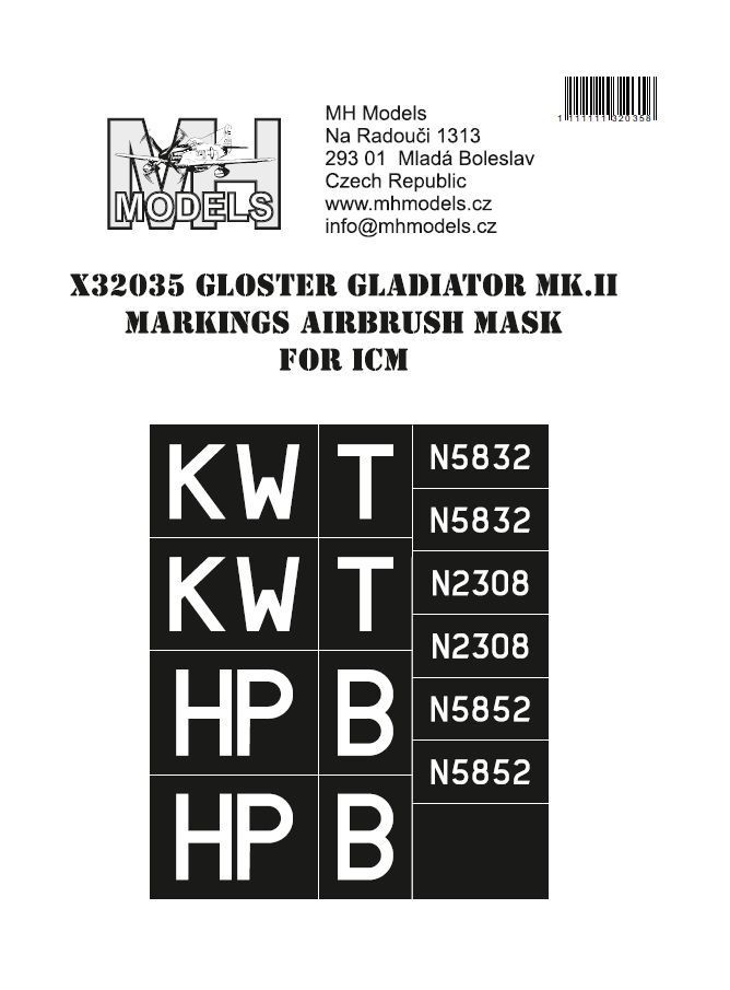 1:32 Gloster Gladiator Mk.II Markings airbrush mask for ICM