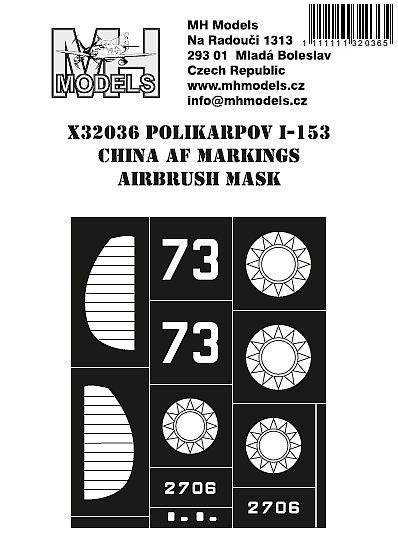 1:32 Polikarpov I-153 Chines AF Markings airbrush mask for ICM