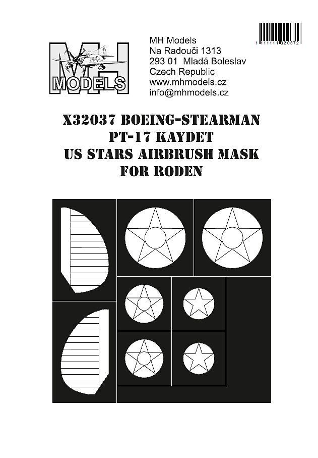 1:32 Boeing-Stearman PT-17 Kaydet US Stars airbrush mask for Roden
