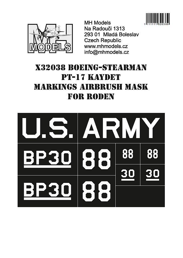 1:32 Boeing-Stearman PT-17 Kaydet Markings airbrush mask for Roden