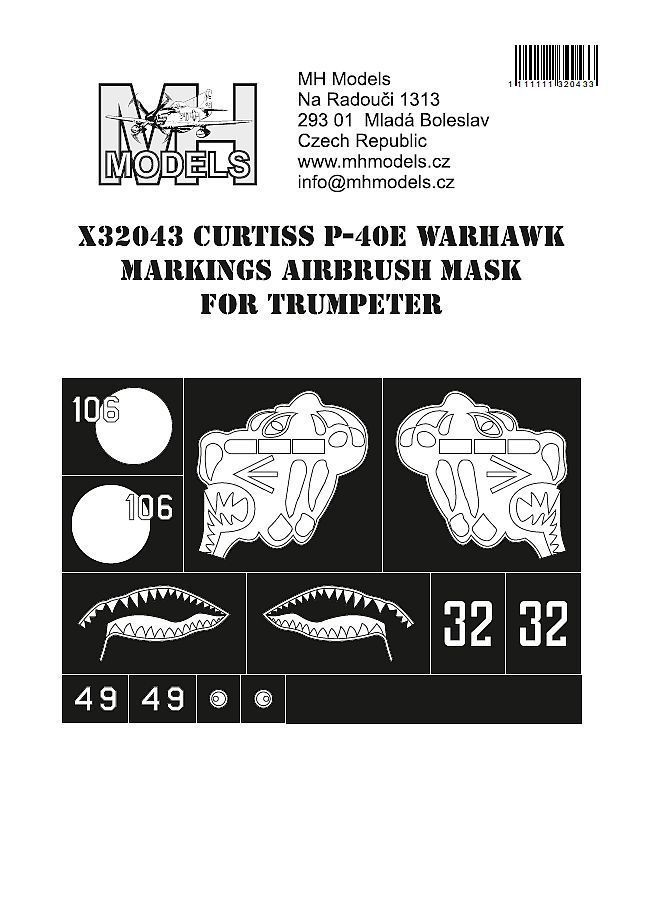 1:32 Curtiss P-40E Warhawk Markings Airbrush Mask for Trumpeter