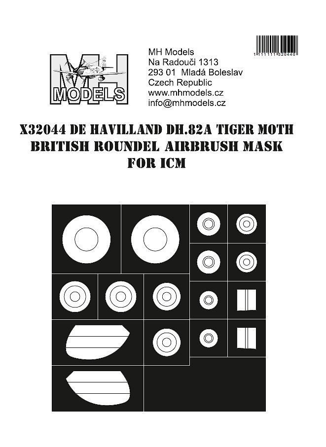 1:32 De Havilland DH.82A Tiger Moth British roundel airbrush mask for ICM