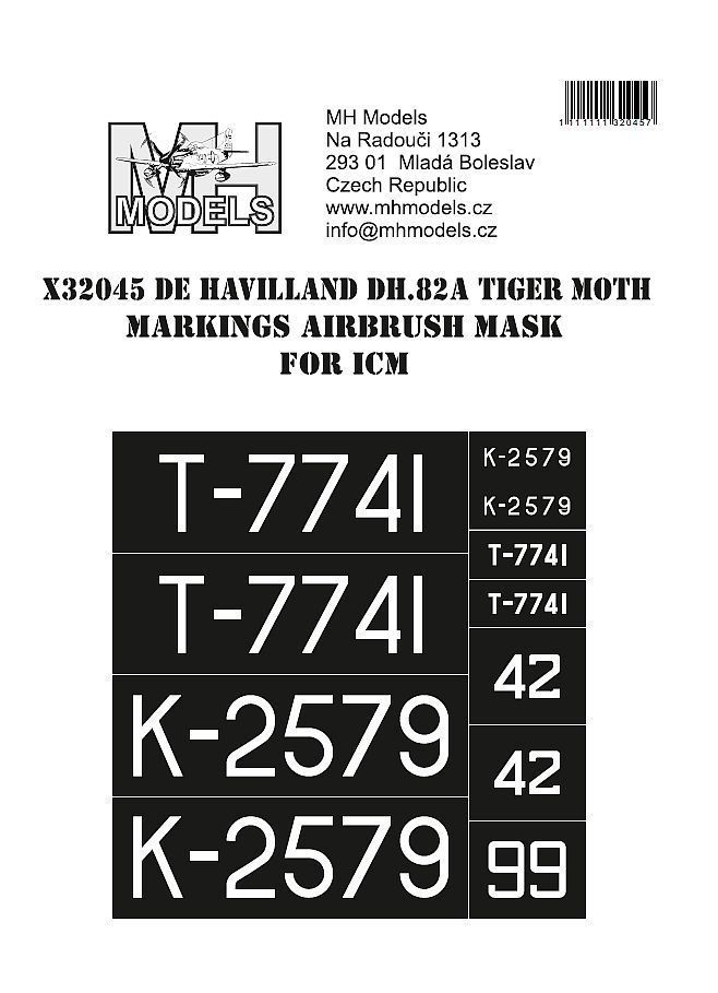1:32 De Havilland DH.82A Tiger Moth Markings airbrush mask for ICM