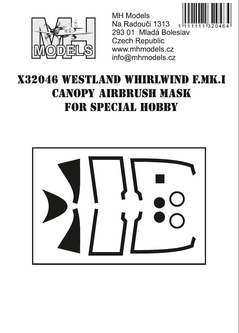 1:32 Westland Whirlwind F.MK.I canopy airbrush mask for Special Hobby