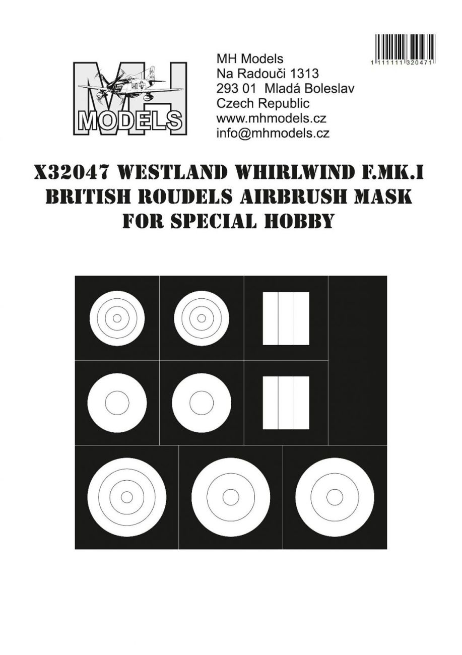 1:32 Westland Whirlwind F.MK.I British Roudels airbrush mask for Special Hobby
