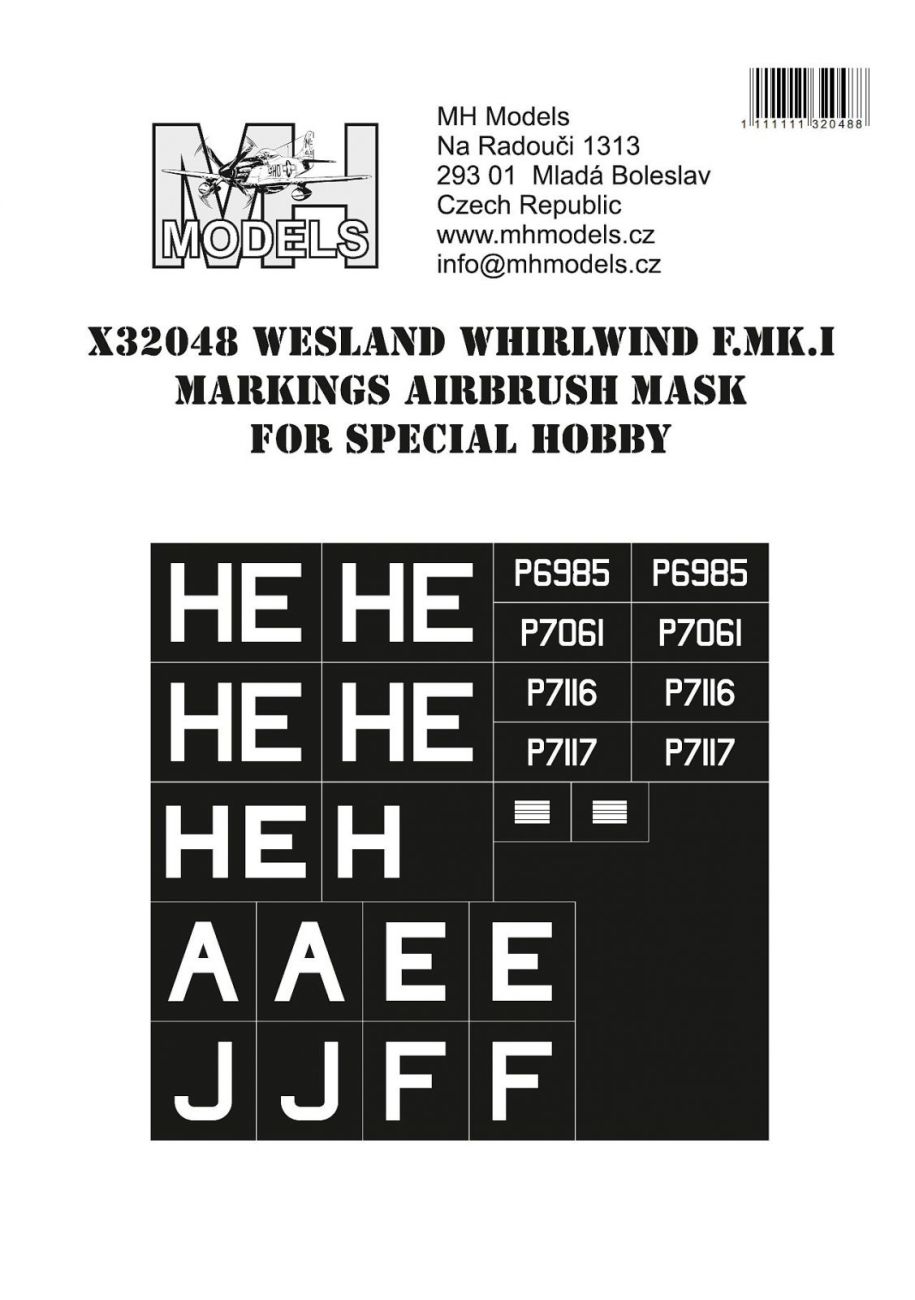 1:32 Westland Whirlwind F.MK.I Markings airbrush mask for Special Hobby