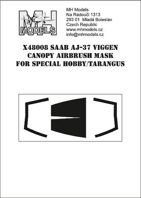 1:48 SAAB AJ-37 VIGGEN CANOPY AIRBRUSH MASK FOR SPECIAL HOBBY/TARANGUS