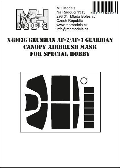 1:48 Grumman AF-2/AF-3 Guardian canopy airbrush mask for Special Hobby