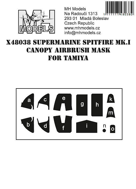 1:48 Supermarine Spitfire Mk.I Canopy airbrush mask for Tamiya