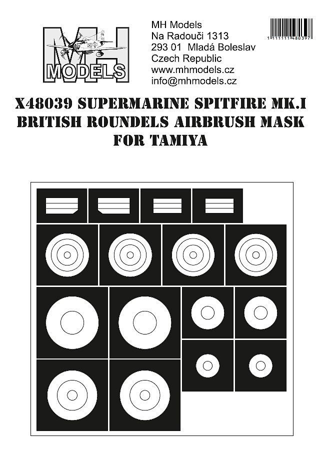 1:48 Supermarine Spitfire Mk.I British roundel airbrush mask for Tamiya