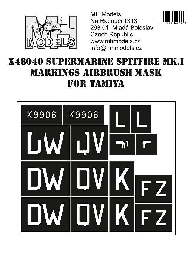 1:48 Supermarine Spitfire Mk.I Markings airbrush mask for Tamiya