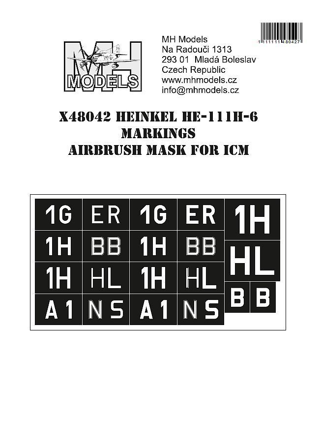 1:48 Heinkel He-111H-6 Markings Airbrush mask for ICM