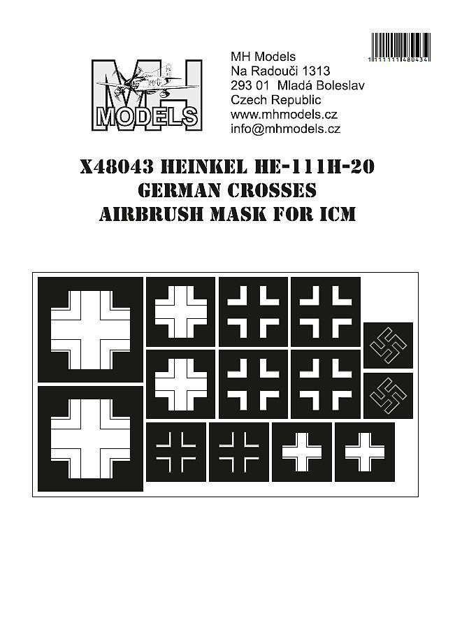 1:48 Heinkel He-111H-20 German Crosses Airbrush mask for ICM