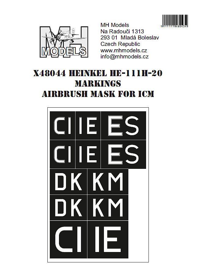 1:48 Heinkel He-111H-20 Markings Airbrush mask for ICM