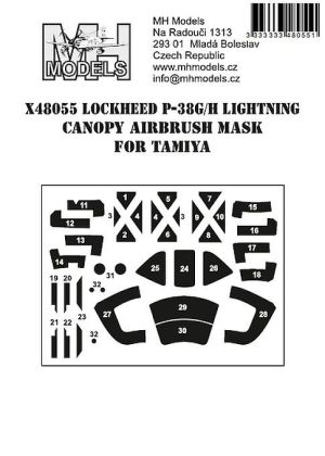 1:48 Lockheed P-38G/H Lightning canopy airbrush mask for Tamiya